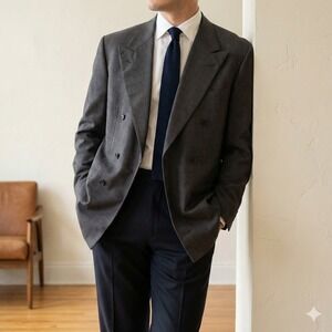 Kiton Blazer Mens 56 US 46R Diamante Blu Super 150s Wool Double Breasted Gray